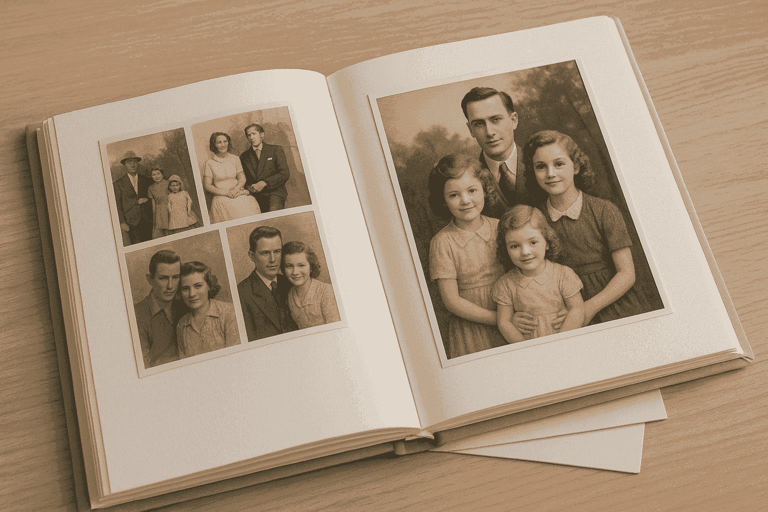 Restored old photo printed in a family photo album